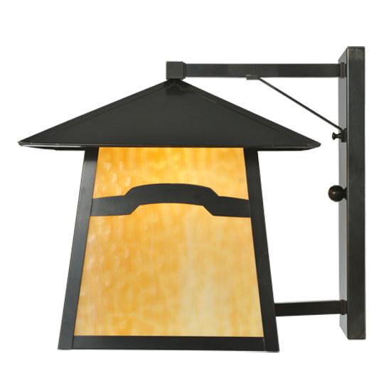 Meyda Lighting Stillwater 16" W x 15" H Craftsman Brown Mountain View Wall Sconce With Beige Shade Glass