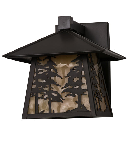 Meyda Lighting Stillwater 165573 8" Craftsman Brown Tall Pines Hanging Wall Sconce With Beige Art Shade Glass