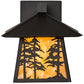 Meyda Lighting Stillwater 165573 8" Craftsman Brown Tall Pines Hanging Wall Sconce With Beige Art Shade Glass