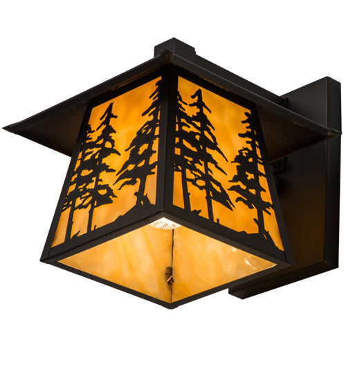 Meyda Lighting Stillwater 165573 8" Craftsman Brown Tall Pines Hanging Wall Sconce With Beige Art Shade Glass