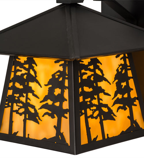 Meyda Lighting Stillwater 165573 8" Craftsman Brown Tall Pines Hanging Wall Sconce With Beige Art Shade Glass