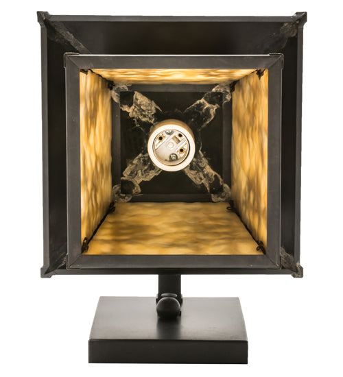 Meyda Lighting Stillwater 165573 8" Craftsman Brown Tall Pines Hanging Wall Sconce With Beige Art Shade Glass