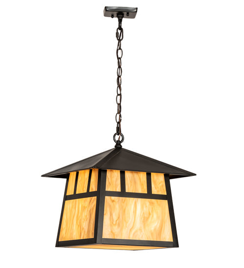 Meyda Lighting Stillwater 16"Sq 3-Light Craftsman Brown Double Bar Mission Pendant Light With Travertine Idalight Shade