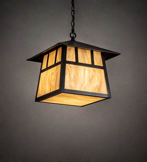 Meyda Lighting Stillwater 16"Sq 3-Light Craftsman Brown Double Bar Mission Pendant Light With Travertine Idalight Shade