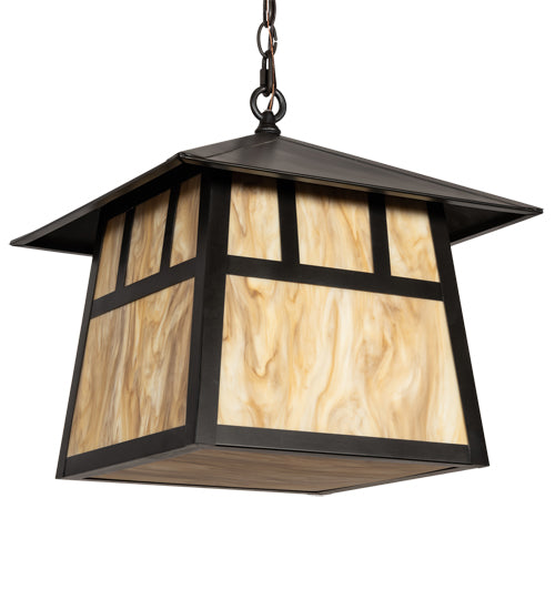 Meyda Lighting Stillwater 16"Sq 3-Light Craftsman Brown Double Bar Mission Pendant Light With Travertine Idalight Shade