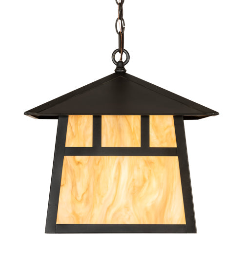 Meyda Lighting Stillwater 16"Sq 3-Light Craftsman Brown Double Bar Mission Pendant Light With Travertine Idalight Shade