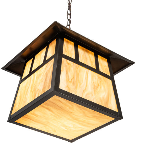 Meyda Lighting Stillwater 16"Sq 3-Light Craftsman Brown Double Bar Mission Pendant Light With Travertine Idalight Shade