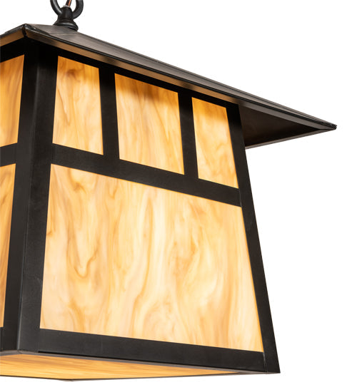 Meyda Lighting Stillwater 16"Sq 3-Light Craftsman Brown Double Bar Mission Pendant Light With Travertine Idalight Shade