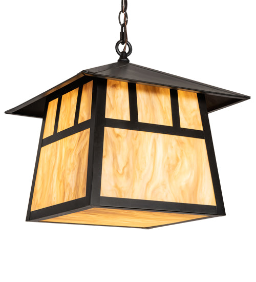 Meyda Lighting Stillwater 16"Sq 3-Light Craftsman Brown Double Bar Mission Pendant Light With Travertine Idalight Shade