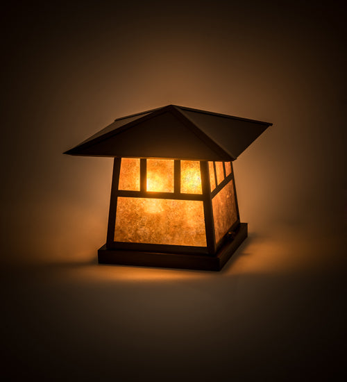 Meyda Lighting Stillwater 17" 2-Light Craftsman Brown Double Bar Mission Outdoor Pier Mount Light With Amber Mica Shade Glass