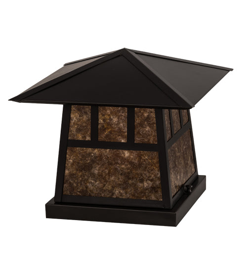 Meyda Lighting Stillwater 17" 2-Light Craftsman Brown Double Bar Mission Outdoor Pier Mount Light With Amber Mica Shade Glass
