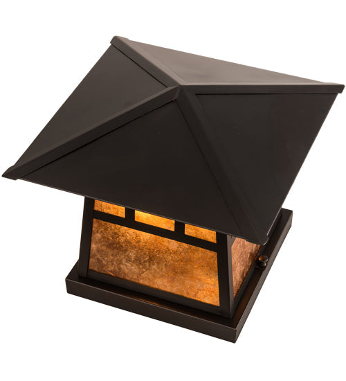 Meyda Lighting Stillwater 17" 2-Light Craftsman Brown Double Bar Mission Outdoor Pier Mount Light With Amber Mica Shade Glass