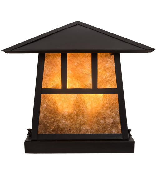 Meyda Lighting Stillwater 17" 2-Light Craftsman Brown Double Bar Mission Outdoor Pier Mount Light With Amber Mica Shade Glass