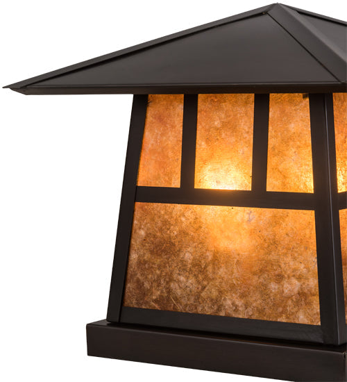 Meyda Lighting Stillwater 17" 2-Light Craftsman Brown Double Bar Mission Outdoor Pier Mount Light With Amber Mica Shade Glass