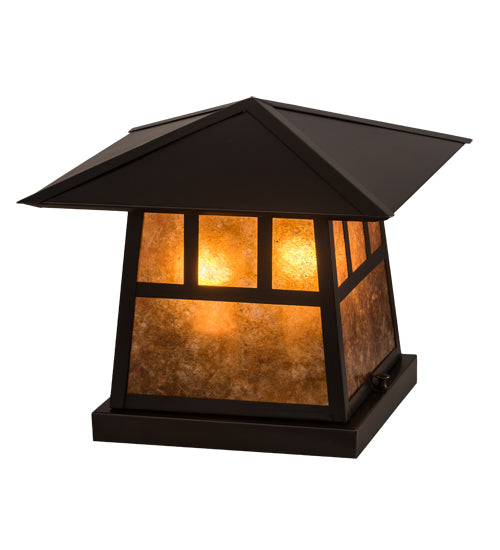 Meyda Lighting Stillwater 17" 2-Light Craftsman Brown Double Bar Mission Outdoor Pier Mount Light With Amber Mica Shade Glass