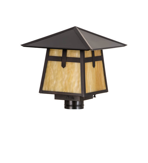 Meyda Lighting Stillwater 17" Craftsman Brown Cross Mission Outdoor Post Mount Light With Beige Art Shade Glass