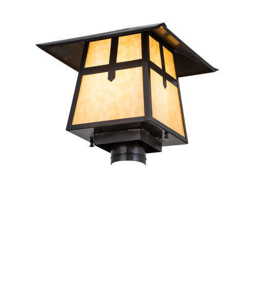 Meyda Lighting Stillwater 17" Craftsman Brown Cross Mission Outdoor Post Mount Light With Beige Art Shade Glass