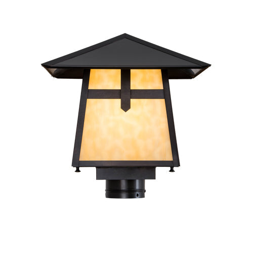 Meyda Lighting Stillwater 17" Craftsman Brown Cross Mission Outdoor Post Mount Light With Beige Art Shade Glass