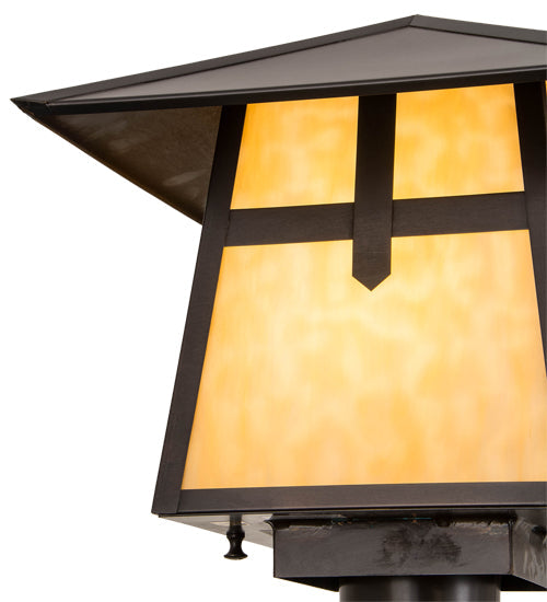 Meyda Lighting Stillwater 17" Craftsman Brown Cross Mission Outdoor Post Mount Light With Beige Art Shade Glass