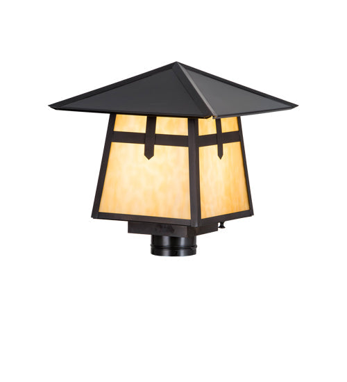 Meyda Lighting Stillwater 17" Craftsman Brown Cross Mission Outdoor Post Mount Light With Beige Art Shade Glass