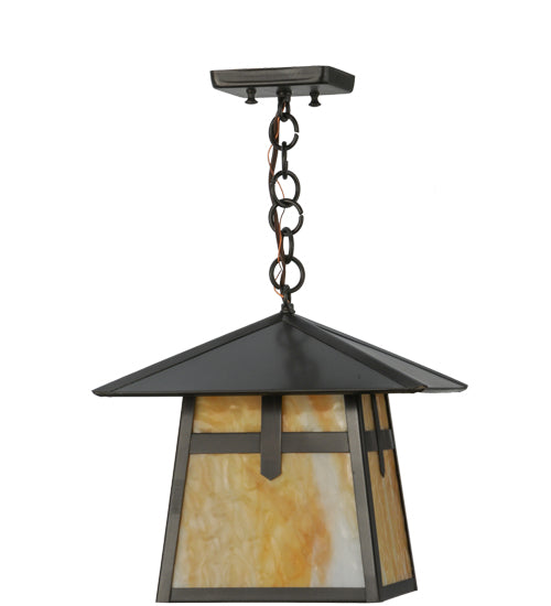 Meyda Lighting Stillwater 17" Craftsman Brown Cross Mission Pendant Light With Beige Art Shade Glass