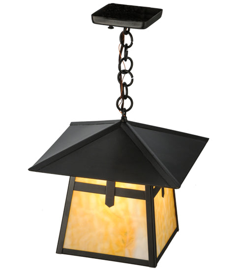Meyda Lighting Stillwater 17" Craftsman Brown Cross Mission Pendant Light With Beige Art Shade Glass