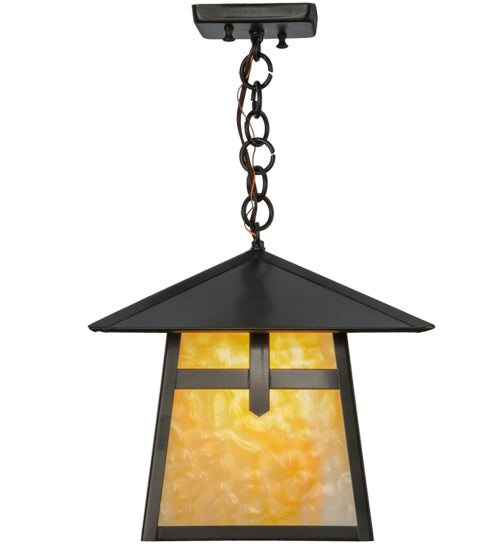 Meyda Lighting Stillwater 17" Craftsman Brown Cross Mission Pendant Light With Beige Art Shade Glass
