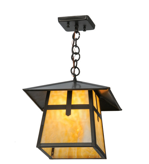 Meyda Lighting Stillwater 17" Craftsman Brown Cross Mission Pendant Light With Beige Art Shade Glass