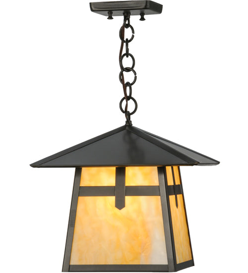 Meyda Lighting Stillwater 17" Craftsman Brown Cross Mission Pendant Light With Beige Art Shade Glass