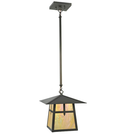 Meyda Lighting Stillwater 17" Craftsman Brown Cross Mission Pendant Light With Beige Iridescent Shade Glass