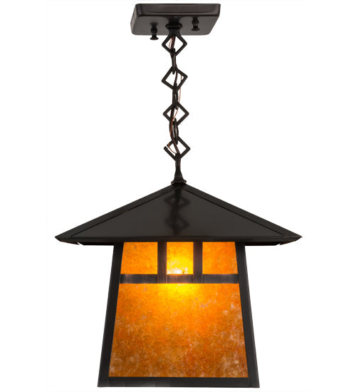 Meyda Lighting Stillwater 17" Craftsman Brown Double Bar Mission Pendant Light With Amber Mica Shade Glass