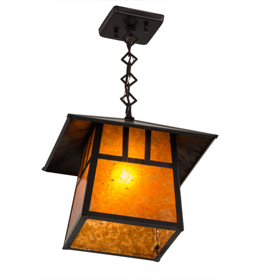 Meyda Lighting Stillwater 17" Craftsman Brown Double Bar Mission Pendant Light With Amber Mica Shade Glass