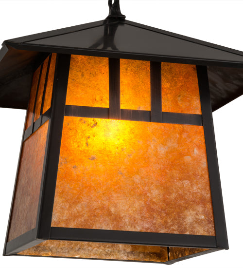 Meyda Lighting Stillwater 17" Craftsman Brown Double Bar Mission Pendant Light With Amber Mica Shade Glass