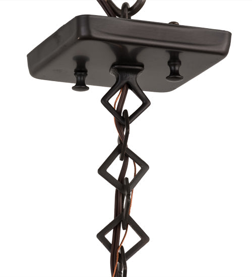 Meyda Lighting Stillwater 17" Craftsman Brown Double Bar Mission Pendant Light With Amber Mica Shade Glass