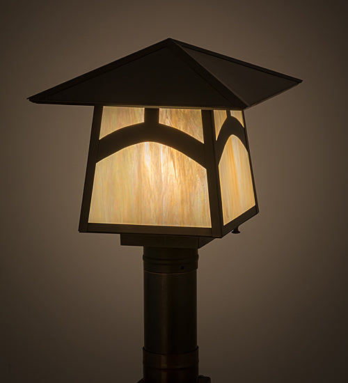 Meyda Lighting Stillwater 17" Craftsman Brown Hill Top Outdoor Post Mount Light With Beige Iridescent Shade Glass