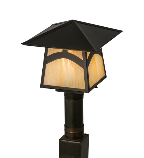 Meyda Lighting Stillwater 17" Craftsman Brown Hill Top Outdoor Post Mount Light With Beige Iridescent Shade Glass