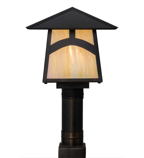 Meyda Lighting Stillwater 17" Craftsman Brown Hill Top Outdoor Post Mount Light With Beige Iridescent Shade Glass