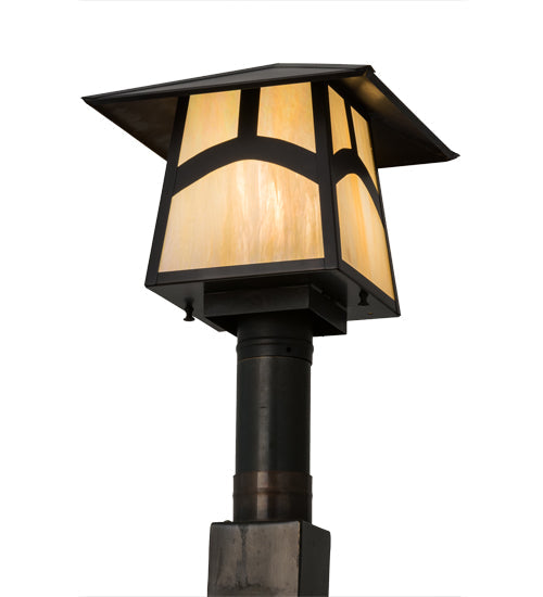 Meyda Lighting Stillwater 17" Craftsman Brown Hill Top Outdoor Post Mount Light With Beige Iridescent Shade Glass