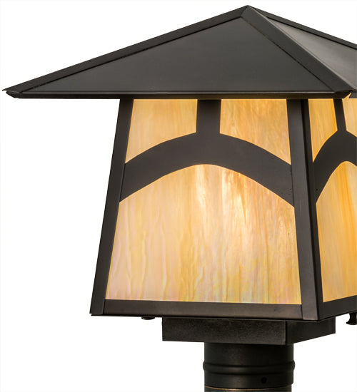 Meyda Lighting Stillwater 17" Craftsman Brown Hill Top Outdoor Post Mount Light With Beige Iridescent Shade Glass