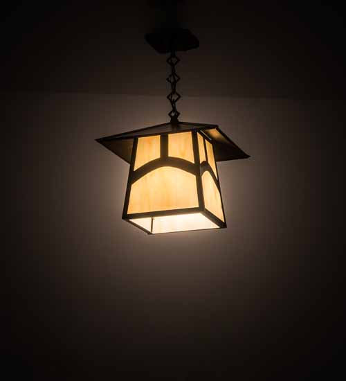 Meyda Lighting Stillwater 17" Craftsman Brown Hill Top Pendant Light With Beige Art Shade Glass