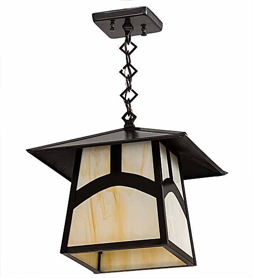 Meyda Lighting Stillwater 17" Craftsman Brown Hill Top Pendant Light With Beige Art Shade Glass