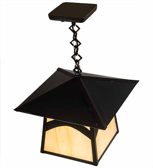 Meyda Lighting Stillwater 17" Craftsman Brown Hill Top Pendant Light With Beige Art Shade Glass