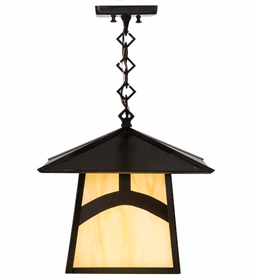 Meyda Lighting Stillwater 17" Craftsman Brown Hill Top Pendant Light With Beige Art Shade Glass
