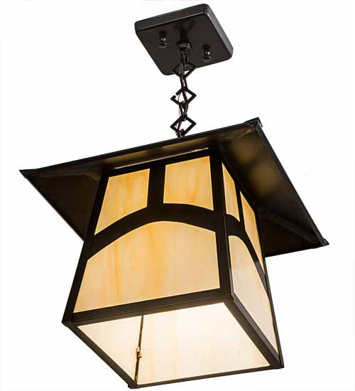 Meyda Lighting Stillwater 17" Craftsman Brown Hill Top Pendant Light With Beige Art Shade Glass