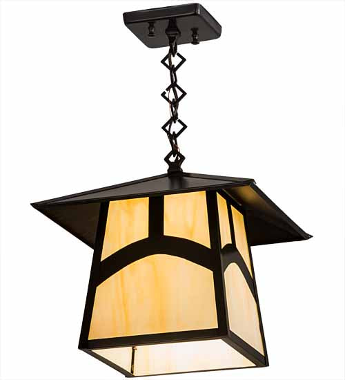 Meyda Lighting Stillwater 17" Craftsman Brown Hill Top Pendant Light With Beige Art Shade Glass