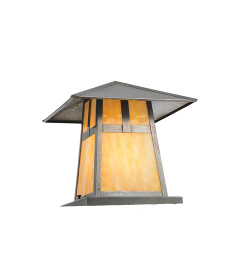 Meyda Lighting Stillwater 17" Craftsman Brown T Mission Outdoor Flushmount Light With Beige Art Shade Glass