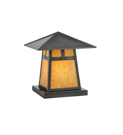 Meyda Lighting Stillwater 17" Craftsman Brown T Mission Outdoor Flushmount Light With Beige Art Shade Glass