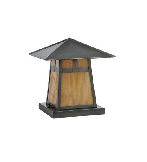 Meyda Lighting Stillwater 17" Craftsman Brown T Mission Outdoor Flushmount Light With Beige Art Shade Glass