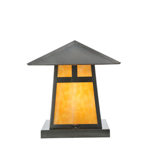 Meyda Lighting Stillwater 17" Craftsman Brown T Mission Outdoor Flushmount Light With Beige Art Shade Glass