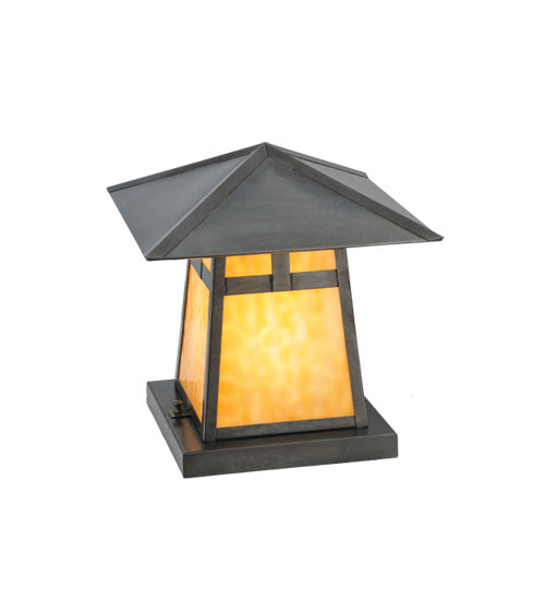 Meyda Lighting Stillwater 17" Craftsman Brown T Mission Outdoor Flushmount Light With Beige Art Shade Glass